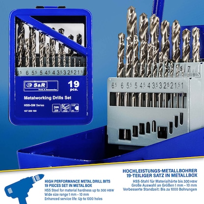 Artikelbild 2 für S&R Metallbohrer-Set HSS-GM-Serie, 19-teilig, Artikelnummer 316259
