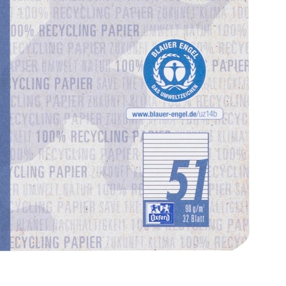 Artikelbild 6 für OXFORD Schulhefte Recycling Lineatur 51 liniert DIN A6 ohne Rand, 32 Blatt, 1 St., Artikelnummer 704223