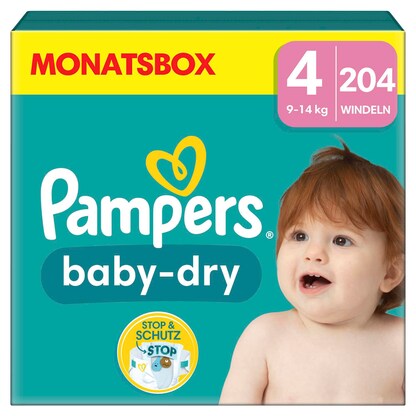 Artikelbild für Pampers® Windeln baby-dry™ Monatsbox Gr. 4 (9-14 kg) für Babys und Kleinkinder, 204 St., Artikelnummer 272959