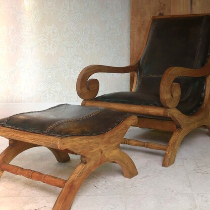 Artikelbild 3 für Garden Pleasure Sessel mit Hocker BAHIA braun, dunkelbraun mahagoni natur Holz, 1 Set, Artikelnummer 796106