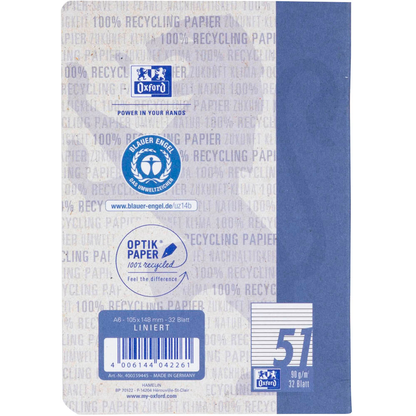 Artikelbild 4 für OXFORD Schulhefte Recycling Lineatur 51 liniert DIN A6 ohne Rand, 32 Blatt, 1 St., Artikelnummer 704223