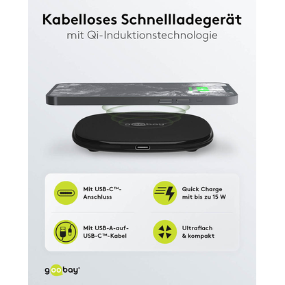 Artikelbild 2 für goobay Induktive Ladestation schwarz, Kabellänge: 1,0 m, 15 Watt, Artikelnummer 557149