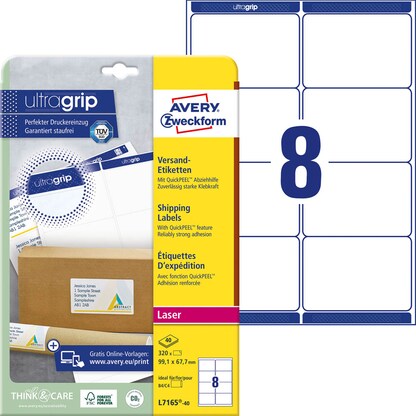 Artikelbild für AVERY Zweckform Versandetiketten L7165-40 weiß 99,1 x 67,7 mm, 40 Blatt, Artikelnummer 557488