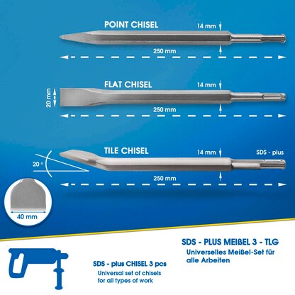 Artikelbild 8 für S&R Meißel-Set SDS-plus, 3-teilig, Artikelnummer 316408