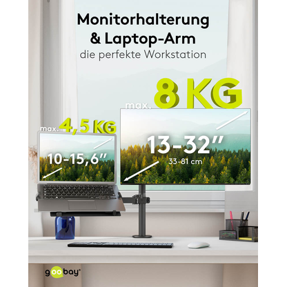 Artikelbild 2 für goobay Laptop-Monitor-Halterung 70815 schwarz für 1 Monitor und 1 Notebook, Tischbohrung, Tischklemme, Artikelnummer 557179