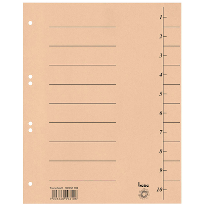 Artikelbild für bene Trennblätter DIN A4 1-10 chamois, 250 g/qm, 100 St., Artikelnummer 401737