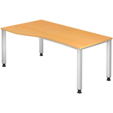 Artikelbild 1 für HAMMERBACHER Akandia höhenverstellbarer Schreibtisch buche Trapezform, 4-Fuß-Gestell silber 180,0 x 80,0/100,0 cm, Artikelnummer 671537