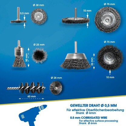 Artikelbild 2 für S&R Drahtbürsten für Bohrmaschine 5-teilig, 1 Set, Artikelnummer 316287