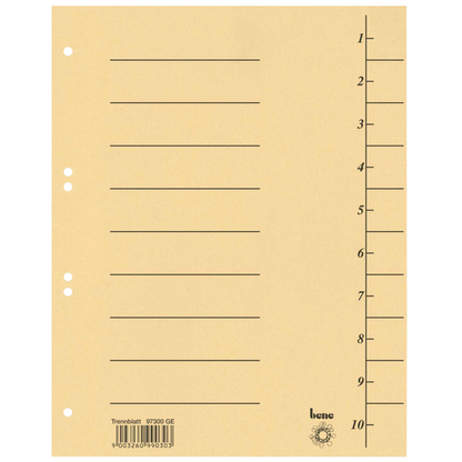 Artikelbild für bene Trennblätter DIN A4 1-10 gelb, 250 g/qm, 100 St., Artikelnummer 401745