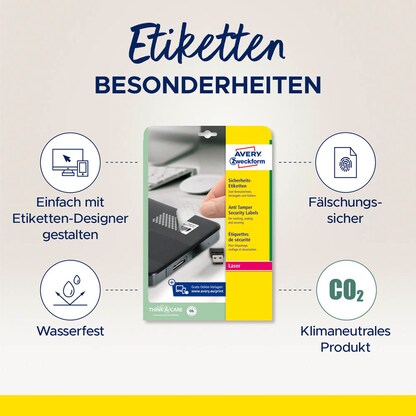 Artikelbild 16 für AVERY Zweckform Sicherheitsetiketten L6112-20 weiß 40,0 x 40,0 mm, 20 Blatt, Artikelnummer 896894