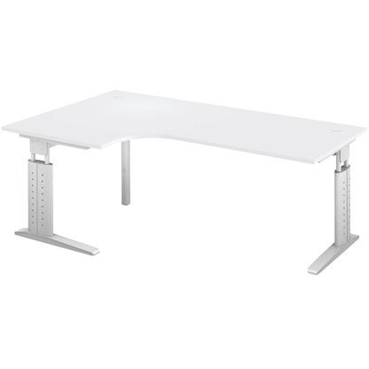 Artikelbild für HAMMERBACHER Haziender höhenverstellbarer Schreibtisch lichtgrau L-Form, C-Fuß-Gestell silber 200,0 x 80,0/120,0 cm, Artikelnummer 791897