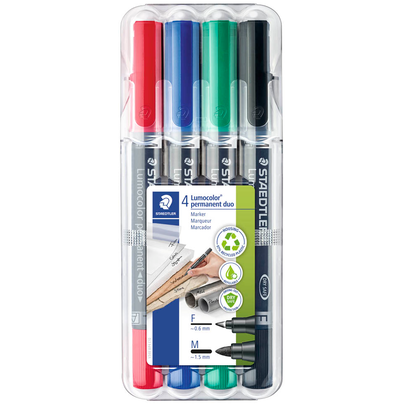 Artikelbild für STAEDTLER Lumocolor duo Permanentmarker farbsortiert 0,6 - 1,5 mm, 4 St., Artikelnummer 371799