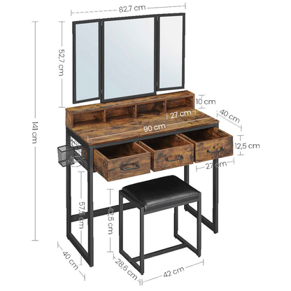 Artikelbild 2 für VASAGLE Schminktisch rechteckig Spanplatte braun, schwarz 90,0 x 40,0 x 141,0 cm, 1 St., Artikelnummer 438368