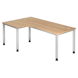 Artikelbild 1 für HAMMERBACHER Orbis höhenverstellbarer Schreibtisch eiche L-Form, 5-Fuß-Gestell silber 200,0 x 80,0/120,0 cm, Artikelnummer 637898