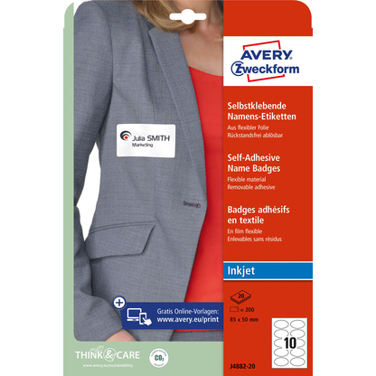 Artikelbild 2 für AVERY Zweckform Namensetiketten J4882-20 weiß 85,0 x 50,0 mm, 20 Blatt, Artikelnummer 255584