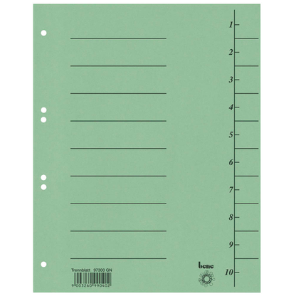 Artikelbild für bene Trennblätter DIN A4 1-10 grün, 250 g/qm, 100 St., Artikelnummer 401760