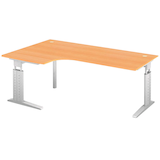 Artikelbild 1 für HAMMERBACHER US82 höhenverstellbarer Schreibtisch buche L-Form, C-Fuß-Gestell silber 200,0 x 80,0/120,0 cm, Artikelnummer 864951