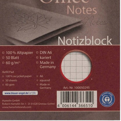 Artikelbild 5 für LANDRÉ® Notizblock Recycling DIN A6 kariert, 1 St., Artikelnummer 298251