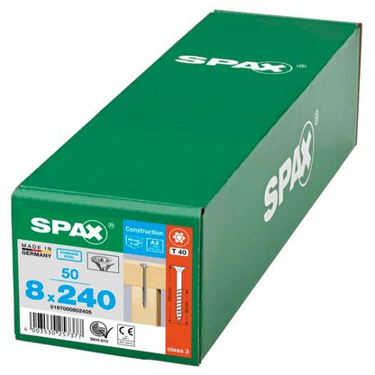 Artikelbild 9 für SPAX® Universalschrauben T40 Senkkopf Edelstahl A2 0197000802405 8 mm x 240 mm, 50 St., Artikelnummer 397558