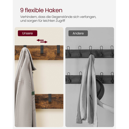 Artikelbild 7 für VASAGLE Garderobenbank mit Haken und Schuhrost HSR050B01V1 braun, schwarz Metall 98,0 cm, Artikelnummer 438293