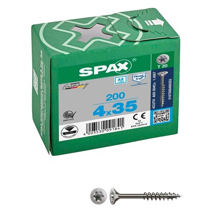 Artikelbild für SPAX® Universalschrauben T20 Senkkopf Edelstahl A2 0197000400353 4 mm x 35 mm, 200 St., Artikelnummer 394926