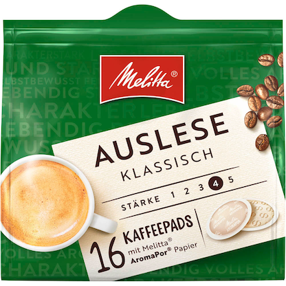 Artikelbild 2 für Melitta Café Auslese Kaffeepads, Arabica- und Robustabohnen kräftig, 16 Stück, Artikelnummer 523670