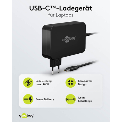 Artikelbild 2 für goobay Ladekabel mit Adapter schwarz, Kabellänge: 1,8 m, 90 Watt, Artikelnummer 557308