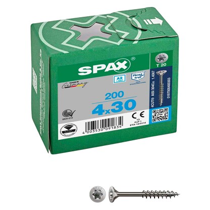 Artikelbild für SPAX® Universalschrauben T20 Senkkopf Edelstahl A2 0197000400303 4 mm x 30 mm, 200 St., Artikelnummer 394947