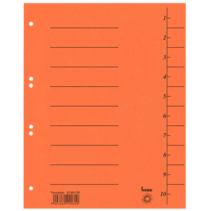 Artikelbild für bene Trennblätter DIN A4 1-10 orange, 250 g/qm, 100 St., Artikelnummer 987529