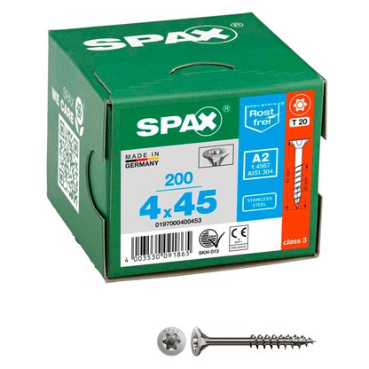 Artikelbild für SPAX® Universalschrauben T20 Senkkopf Edelstahl A2 0197000400453 4 mm x 45 mm, 200 St., Artikelnummer 394969