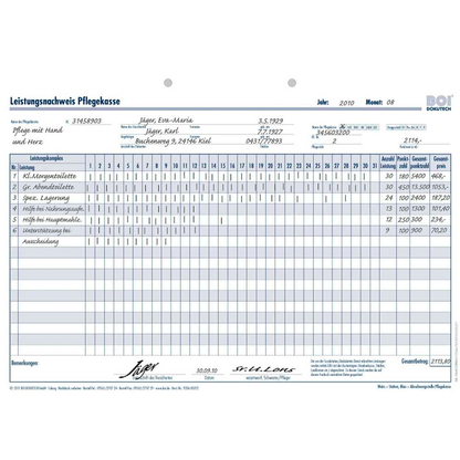 Artikelbild für BOI Leistungsnachweis Pflegekasse ohne Leistungskomplexe Formulare, 50 St., Artikelnummer 701916
