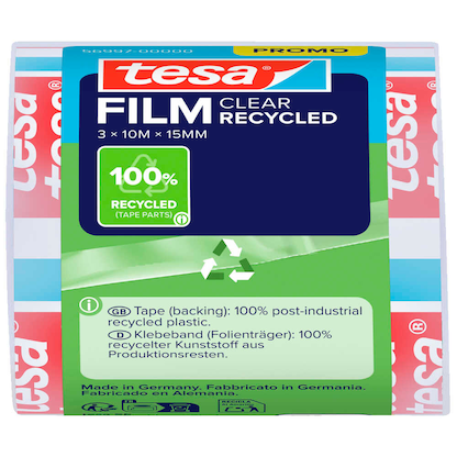 Artikelbild 2 für tesa CLEAR RECYCLED Klebefilm transparent 15,0 mm x 10,0 m 3 Rollen, Artikelnummer 774174
