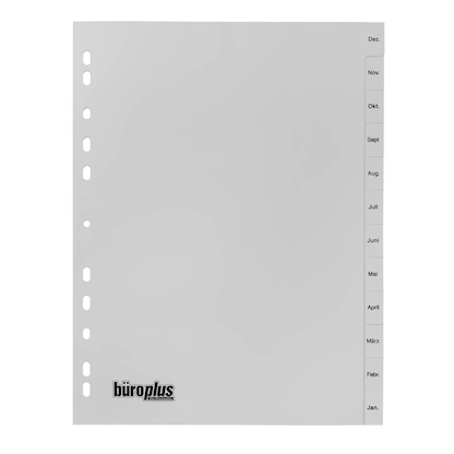 Artikelbild für büroplus Ordnerregister DIN A4 Vollformat Jan.-Dez. grau 12-teilig, 1 Satz, Artikelnummer 360347