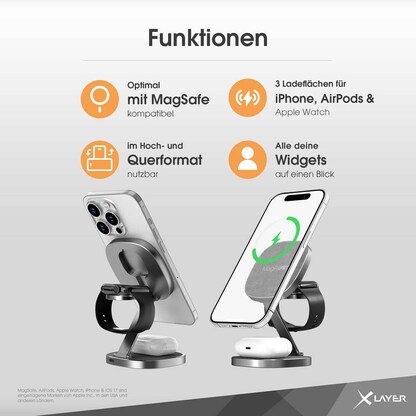 Artikelbild 10 für XLAYER MagFix Pro 3 in 1 Induktive Ladestation grau, 15 Watt, Artikelnummer 256137