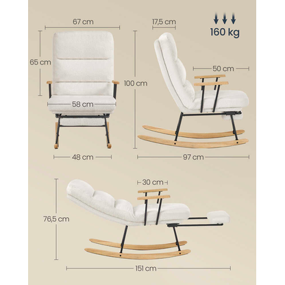 Artikelbild 2 für SONGMICS Schaukelstuhl creme schwarz, natur Metall 58,0 x 97,0/151,0 x 100,0 cm, 1 St., Artikelnummer 760767