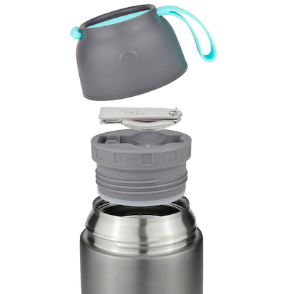 Artikelbild 6 für Milu Isolier-Speisebehälter grau 1 Thermobehälter mit Tasche, klappbarer Löffel, 5 farbige Trageschlaufen aus Gummi, 1 St., Artikelnummer 860033