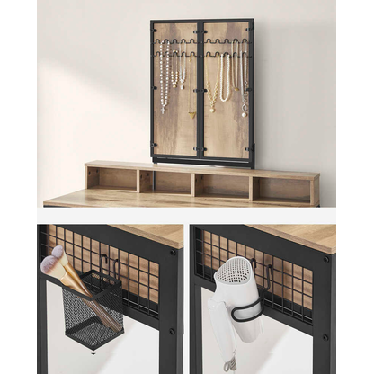 Artikelbild 5 für VASAGLE Schminktisch rechteckig Spanplatte eiche, schwarz 90,0 x 40,0 x 141,0 cm, 1 St., Artikelnummer 759468