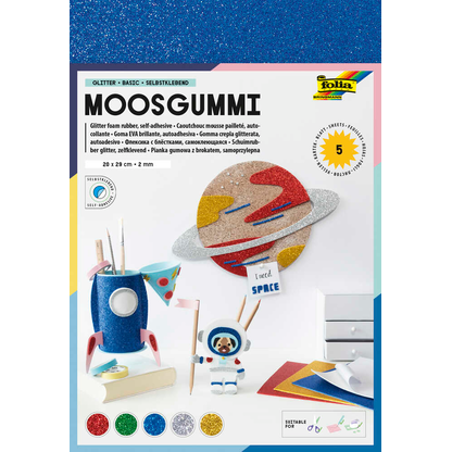 Artikelbild für folia Moosgummi GLITTER BASIC 5-farbig sortiert 5 Blatt, Artikelnummer 776086