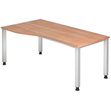 Artikelbild 1 für HAMMERBACHER Akandia höhenverstellbarer Schreibtisch nussbaum Trapezform, 4-Fuß-Gestell silber 180,0 x 80,0/100,0 cm, Artikelnummer 626022