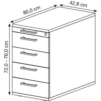 Artikelbild 2 für HAMMERBACHER Solid SC50 Standcontainer weiß 5 Auszüge Stahl-Bügelgriff silber 42,8 x 80,0 x 72,0 - 76,0 cm, Artikelnummer 992685