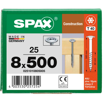 Artikelbild 7 für SPAX® Holzbauschrauben T40 Tellerkopf WIROX 0251010805005 8 mm x 500 mm, 25 St., Artikelnummer 398176