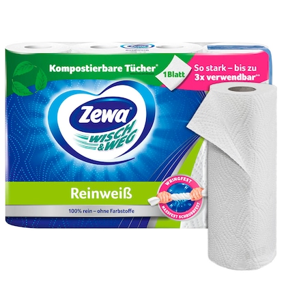 Artikelbild für Zewa Küchenrollen WISCH&WEG Reinweiss 2-lagig, 4 Rollen, Artikelnummer 184752