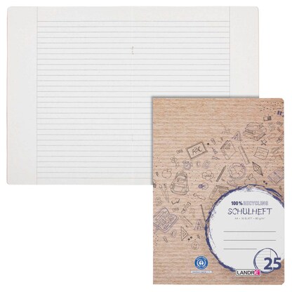 Artikelbild für LANDRÉ® Schulheft Recycling Lineatur 25 liniert DIN A4 Außenrand, 16 Blatt, 1 St., Artikelnummer 298199