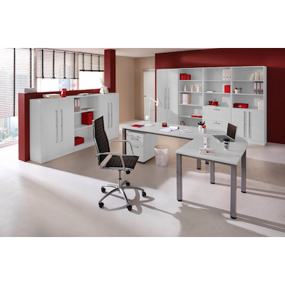 Artikelbild 5 für HAMMERBACHER Akandia höhenverstellbarer Schreibtisch lichtgrau L-Form, 5-Fuß-Gestell silber 200,0 x 80,0/120,0 cm, Artikelnummer 671560