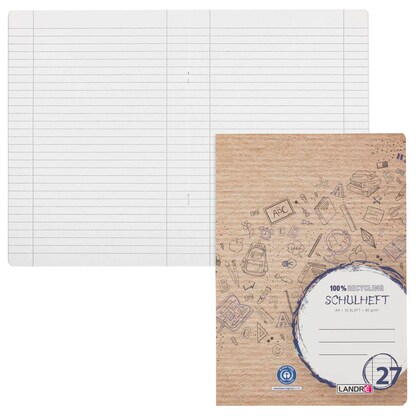 Artikelbild für LANDRÉ® Schulheft Recycling Lineatur 27 liniert DIN A4 Innen- und Außenrand, 16 Blatt, 1 St., Artikelnummer 298319
