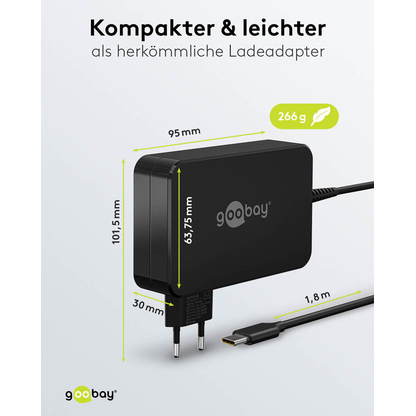 Artikelbild 3 für goobay Ladekabel mit Adapter schwarz, Kabellänge: 1,8 m, 90 Watt, Artikelnummer 557308