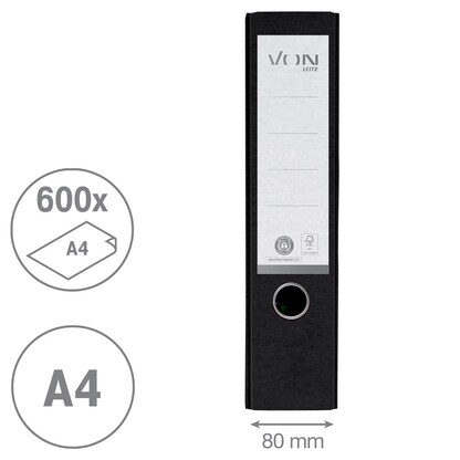 Artikelbild 8 für VON LEITZ Ordner schwarz Karton 8,0 cm DIN A4, 1 St., Artikelnummer 635981