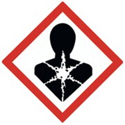 Gefahren-Piktogramm für schwerwiegende Gesundheitsgefahr gemäß GHS: Silhouette mit auffälligem Stern in der Brust vor rotem Rahmen.