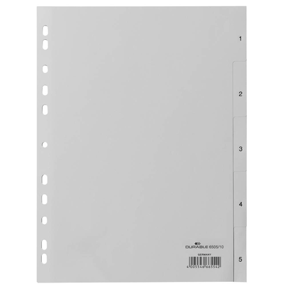 Artikelbild für DURABLE Ordnerregister DIN A4 Vollformat 1-5 grau 5-teilig, 1 Satz, Artikelnummer 132167