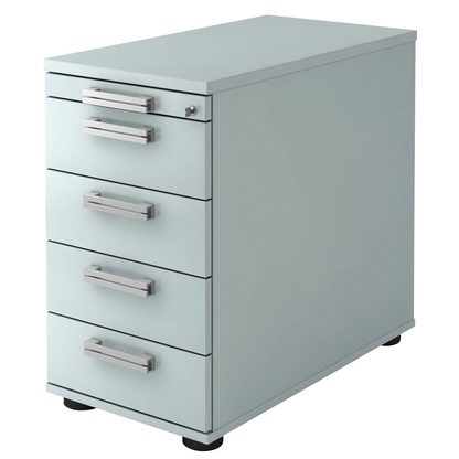 Artikelbild für HAMMERBACHER Akandia Standcontainer lichtgrau 5 Auszüge Stahl-Relinggriff silber 42,8 x 80,0 x 72,0 - 76,0 cm, Artikelnummer 671792